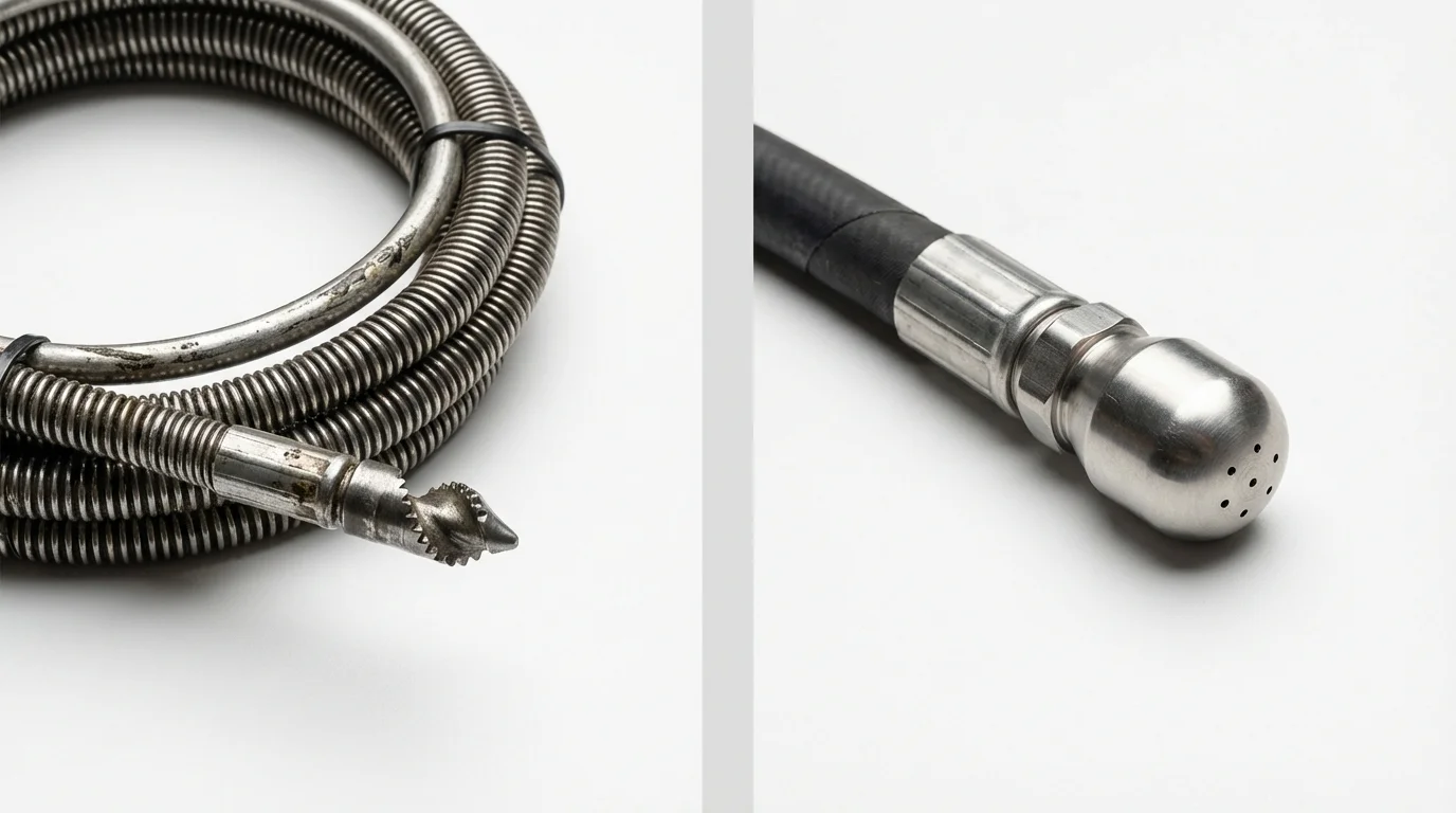 Drain snake cable and hydro jetting nozzle used for drain cleaning in Kula, HI